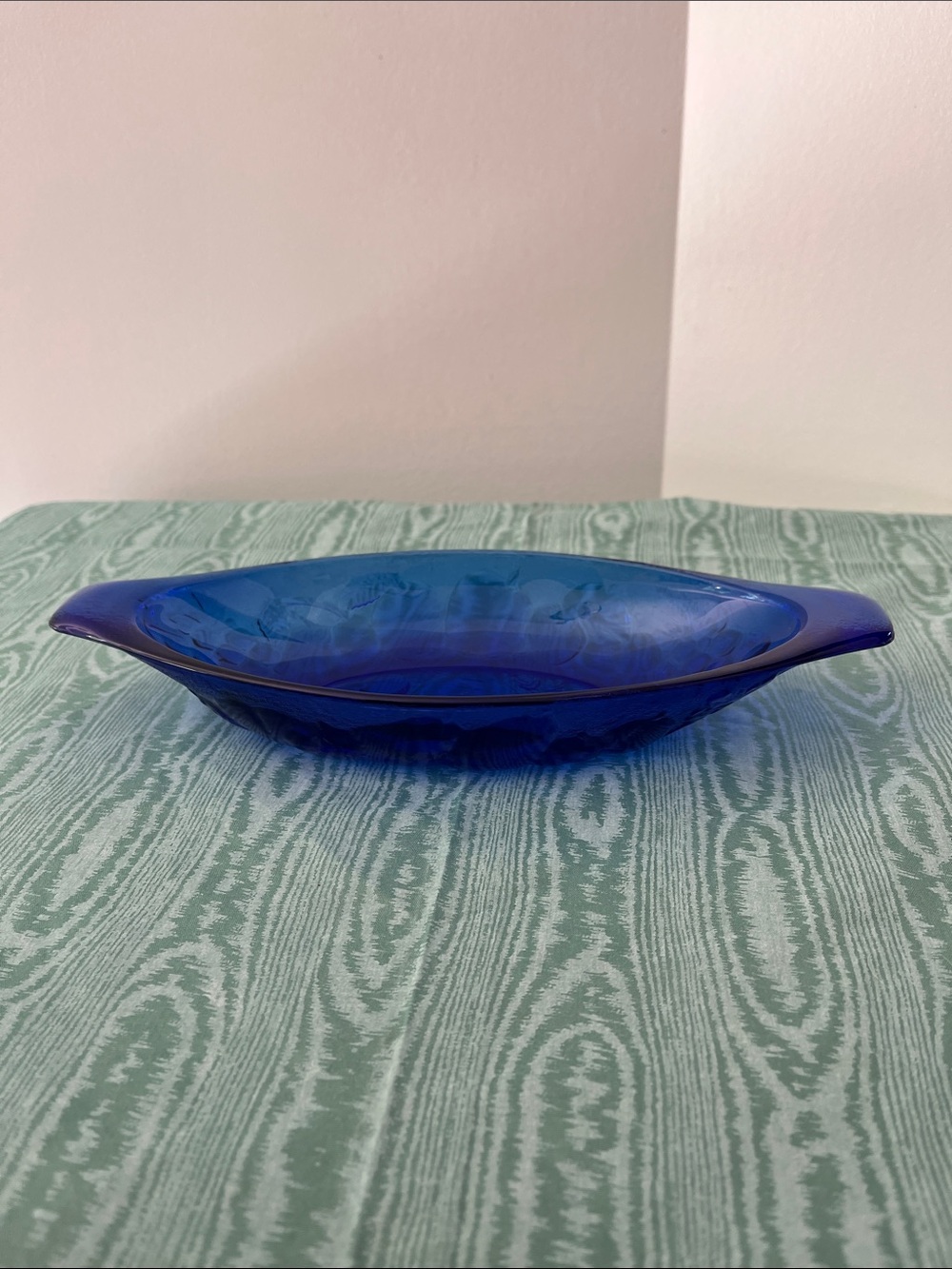 Vintage Indiana Glass Harvest Fruit Banana Split Boat Dish Cobalt Blue 1970s
